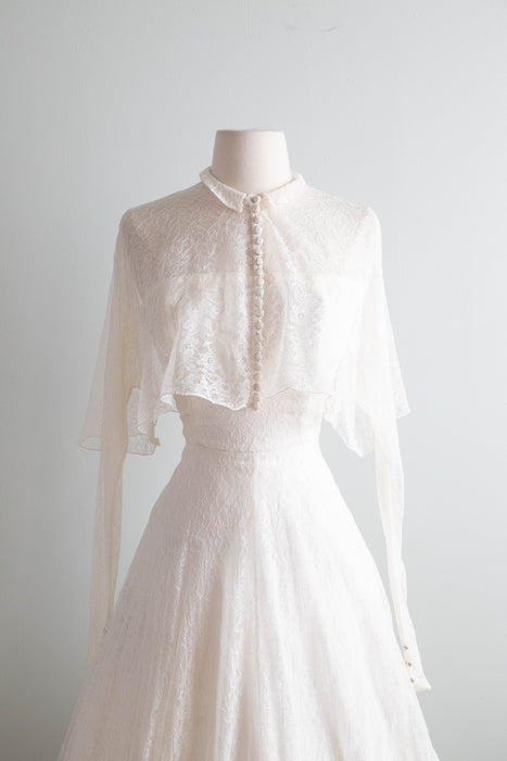 Ethereal 1950's Ceil Chapman Ivory Lace Tea Length Wedding Dress With Jacket / Small