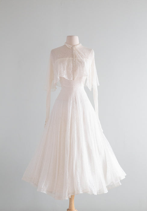 Ethereal 1950's Ceil Chapman Ivory Lace Tea Length Wedding Dress With Jacket / Small