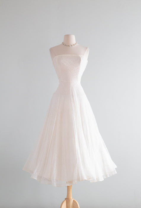 Ethereal 1950's Ceil Chapman Ivory Lace Tea Length Wedding Dress With Jacket Small