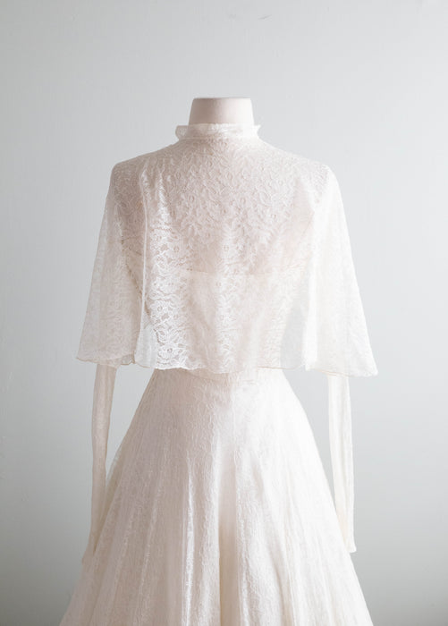 Ethereal 1950's Ceil Chapman Ivory Lace Tea Length Wedding Dress With Jacket / Small