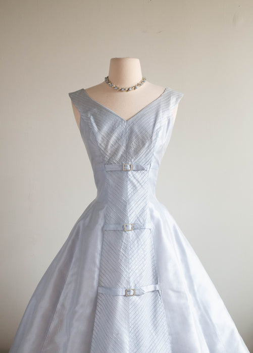 Exquisite 1950's Mirror Blue Crystal Organza Party Dress By Claudia Young / Small