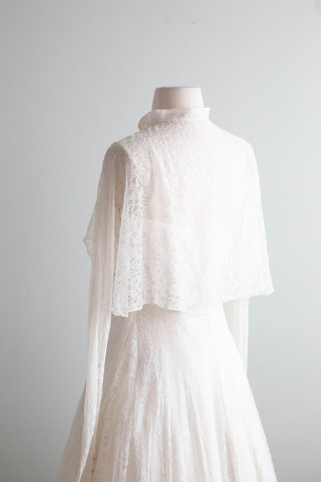 Ethereal 1950's Ceil Chapman Ivory Lace Tea Length Wedding Dress With Jacket / Small