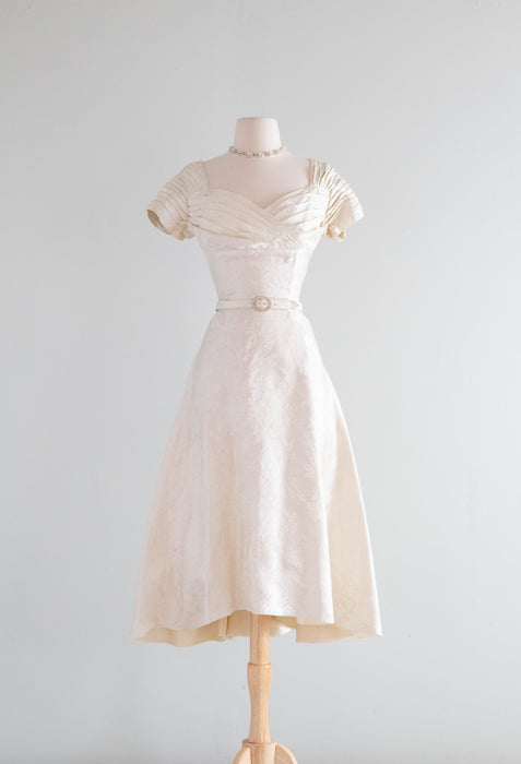 Stunning 1950's Demi-Couture Ivory Brocade Cocktail Dress By Gothe' / SM