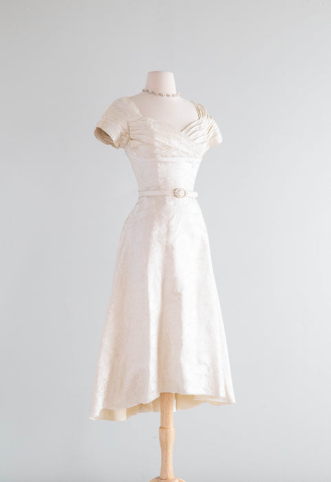 Stunning 1950's Demi-Couture Ivory Brocade Cocktail Dress By Gothe' / SM