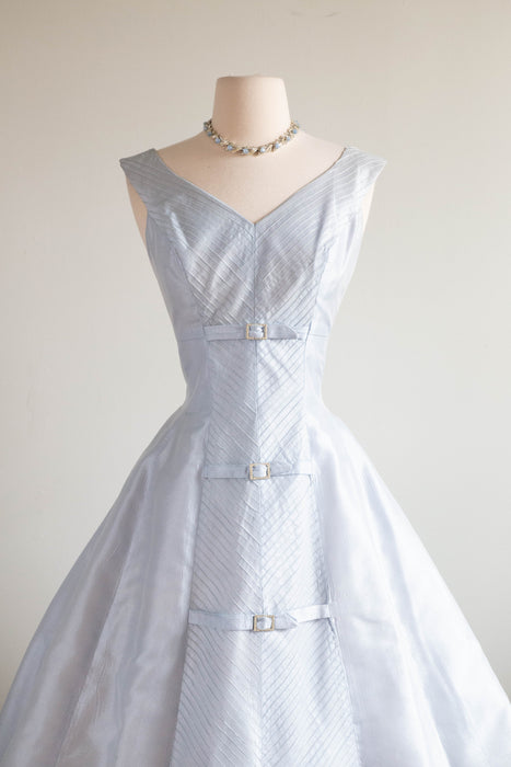 Exquisite 1950's Mirror Blue Crystal Organza Party Dress By Claudia Young / Small