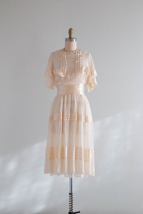 Ethereal 1920's Silk Chiffon Courtyard Wedding Dress With Silk Ribbons Xtabay Vintage Ethereal 1920's Silk Chiffon Courtyard Wedding Dress With Silk Ribbons Xtabay Vintage