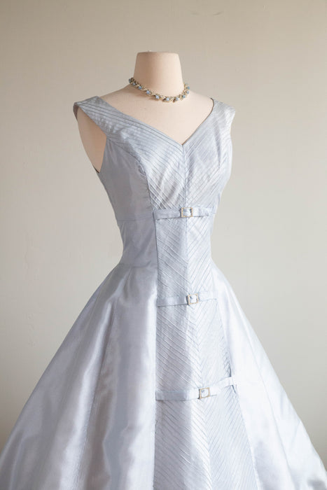 Exquisite 1950's Mirror Blue Crystal Organza Party Dress By Claudia Young / Small