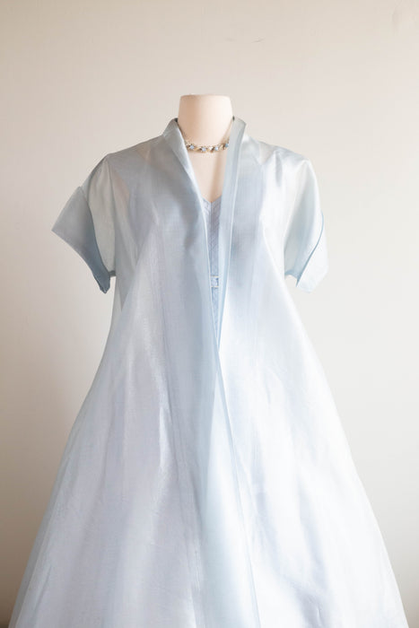 Exquisite 1950's Mirror Blue Crystal Organza Party Dress By Claudia Young / Small