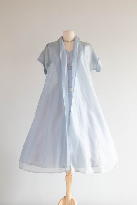 Exquisite 1950's Mirror Blue Crystal Organza Party Dress By Claudia Young / Small