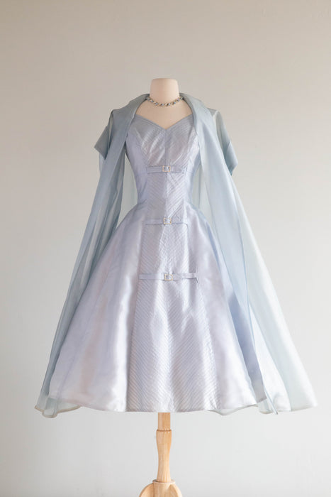 Exquisite 1950's Mirror Blue Crystal Organza Party Dress By Claudia Young / Small