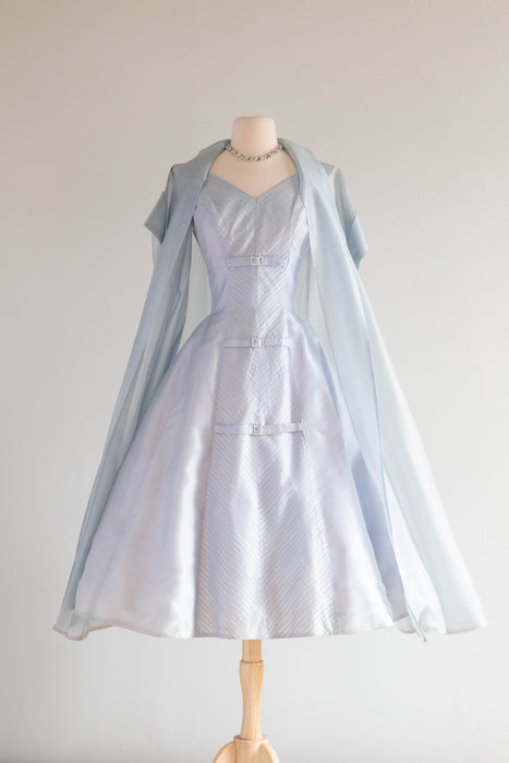 Exquisite 1950's Mirror Blue Crystal Organza Party Dress By Claudia Young / Small