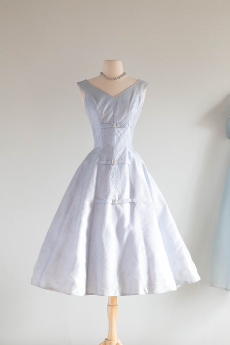 Exquisite 1950's Mirror Blue Crystal Organza Party Dress By Claudia Young / Small