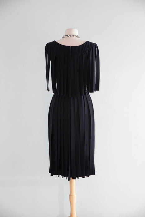 Fabulous Late 1950's Edward Abbott Car Wash Fringe Little Black Dress / SM