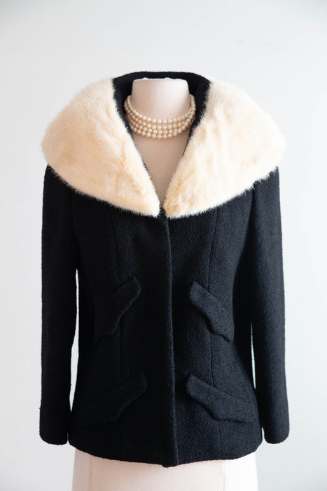 Elegant 1960's Lilli Ann Black Wool Jacket With Mink Collar / Small