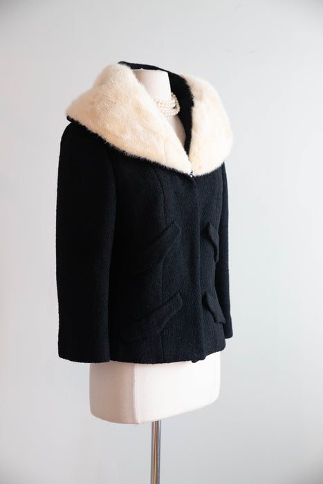 Elegant 1960's Lilli Ann Black Wool Jacket With Mink Collar / Small