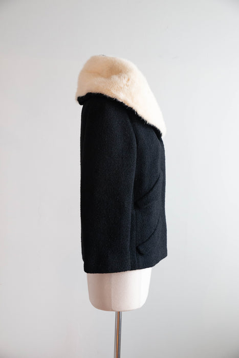 Elegant 1960's Lilli Ann Black Wool Jacket With Mink Collar / Small
