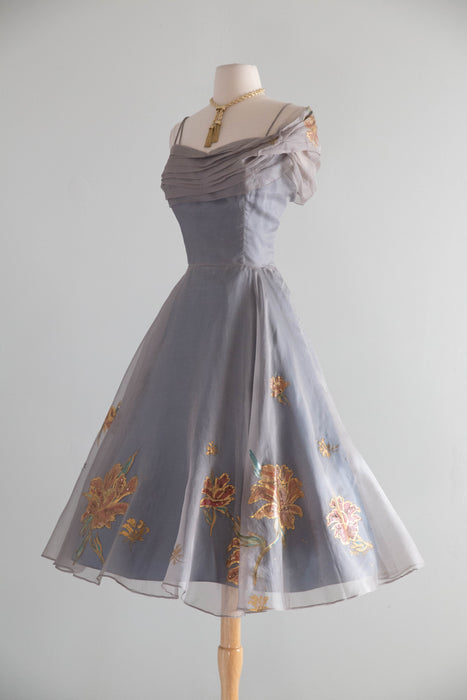 Rare 1950's Betty Higgins Original Hand Painted Silk Organza Hawaiian Cocktail Dress / S