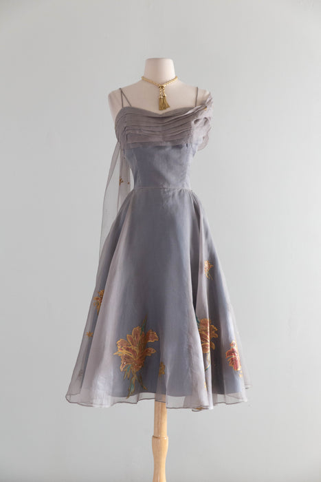 Rare 1950's Betty Higgins Original Hand Painted Silk Organza Hawaiian Cocktail Dress / S