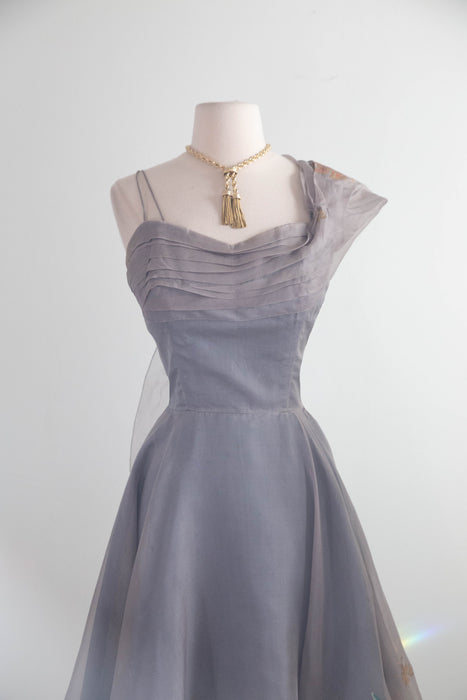 Rare 1950's Betty Higgins Original Hand Painted Silk Organza Hawaiian Cocktail Dress / S