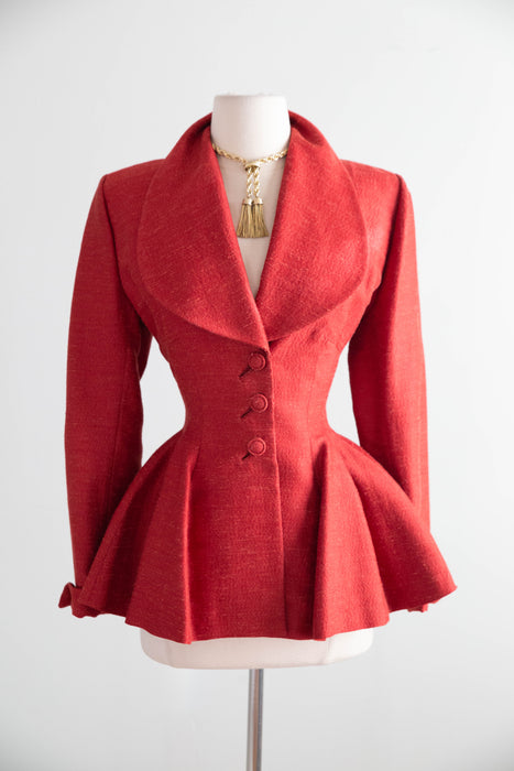 Iconic Early 1950's Lilli Ann Nipped Waist Jacket In Crimson Red / SM