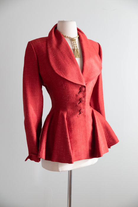 Iconic Early 1950's Lilli Ann Nipped Waist Jacket In Crimson Red / SM