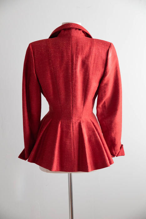 Iconic Early 1950's Lilli Ann Nipped Waist Jacket In Crimson Red / SM