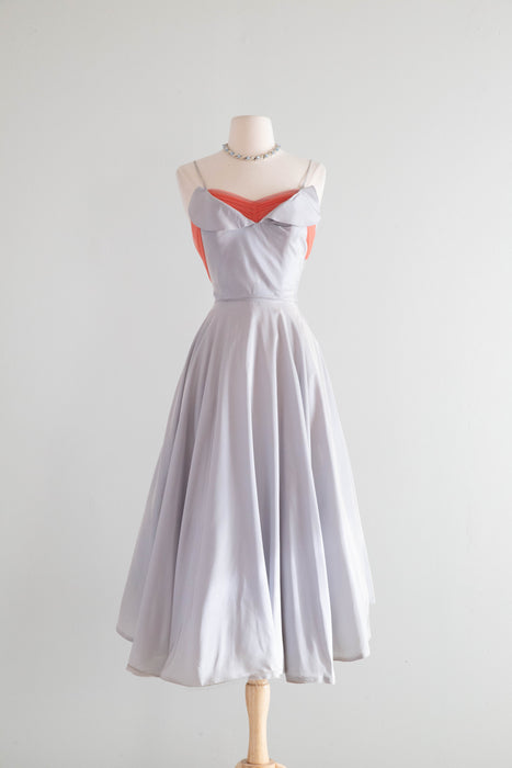 Dreamy 1950's Mirror Blue Sweetheart Party Dress With Coral Sash / S Xtabay Vintage Dreamy 1950's Mirror Blue Sweetheart Party Dress With Coral Sash / S Xtabay Vintage