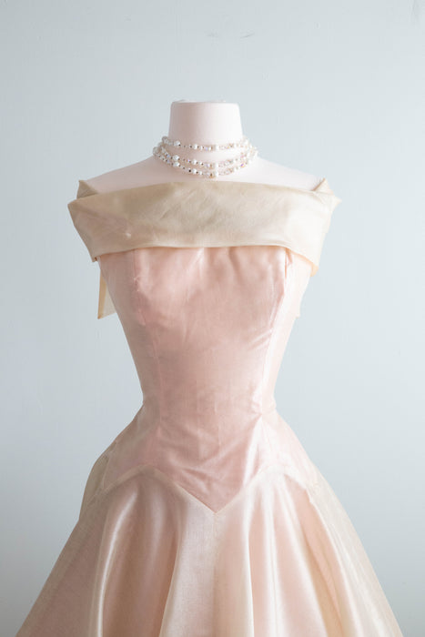 Ethereal 1950's Sleeping Beauty Pink & Gold Organza Party Dress / XS