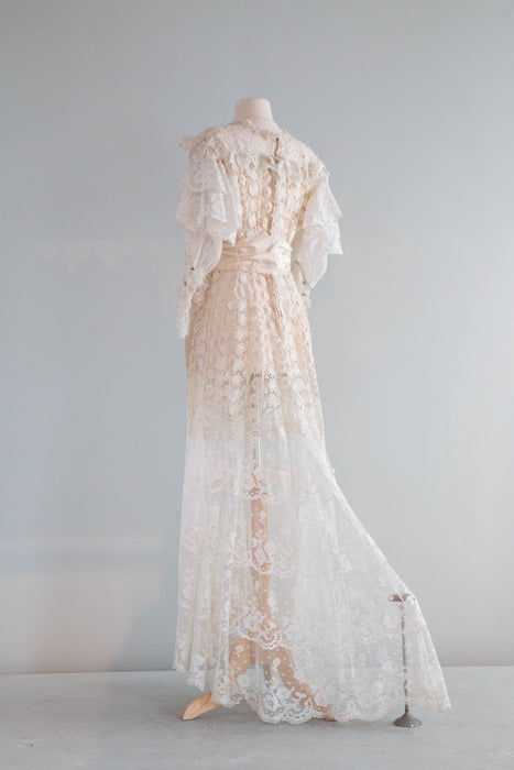 Rare Romantic Edwardian Crochet Lace Wedding Gown / Medium Xtabay Vintage Rare Romantic Edwardian Crochet Lace Wedding Gown / Medium Xtabay Vintage