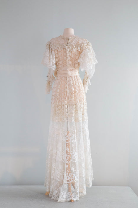 Rare Romantic Edwardian Crochet Lace Wedding Gown / Medium Xtabay Vintage Rare Romantic Edwardian Crochet Lace Wedding Gown / Medium Xtabay Vintage