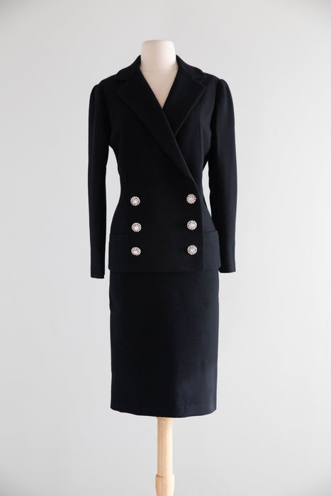 Exceptionally Chic 1960's Two Piece Black Wool Suit Dress By Norman Norell  / M