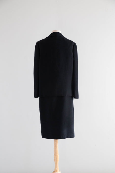 Exceptionally Chic 1960's Two Piece Black Wool Suit Dress By Norman Norell  / M