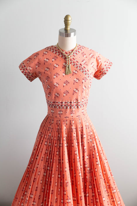 Documented 1954 Carolyn Schnurer Saree Print Cotton Day Dress / Small