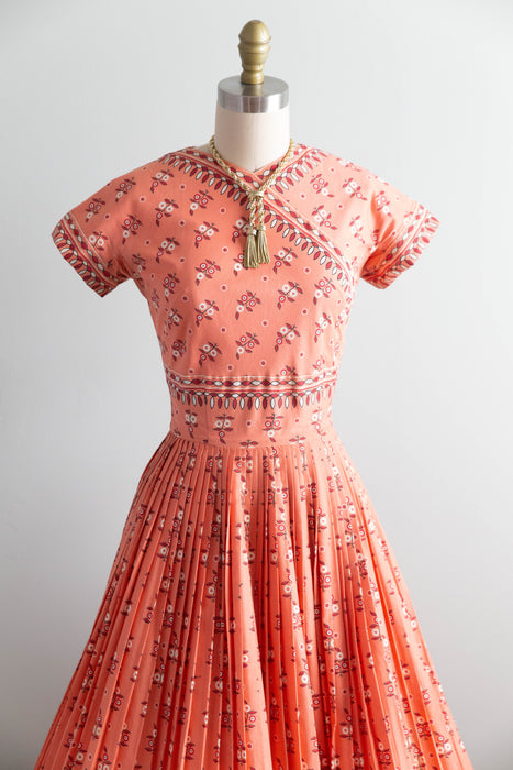 Documented 1954 Carolyn Schnurer Saree Print Cotton Day Dress / Small