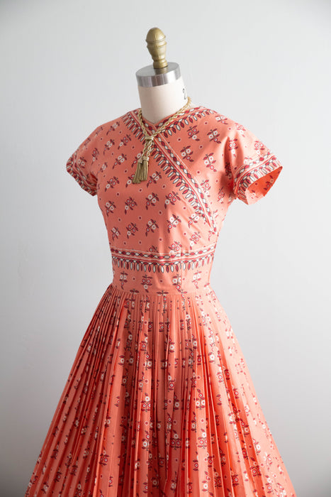 Documented 1954 Carolyn Schnurer Saree Print Cotton Day Dress / Small