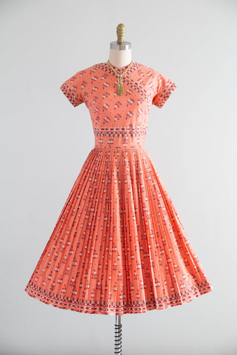 Documented 1954 Carolyn Schnurer Saree Print Cotton Day Dress / Small