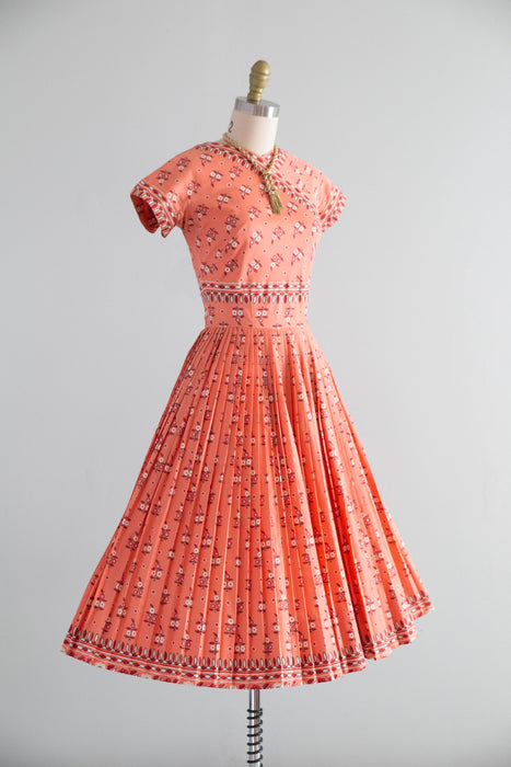 Documented 1954 Carolyn Schnurer Saree Print Cotton Day Dress / Small