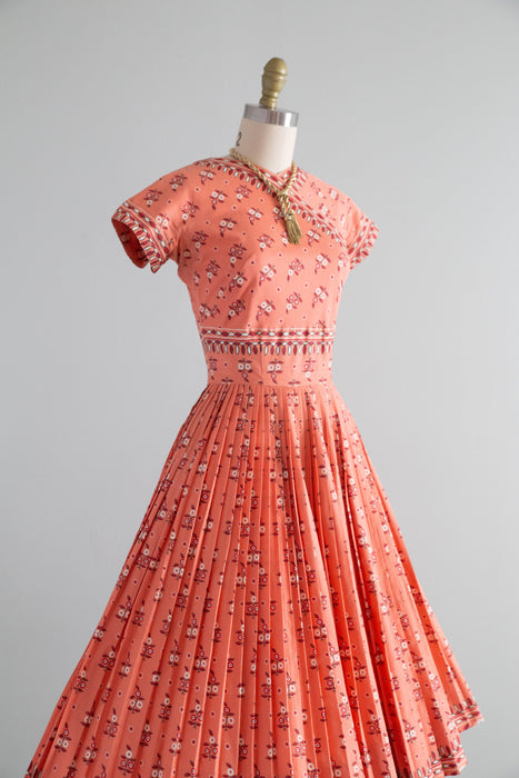 Documented 1954 Carolyn Schnurer Saree Print Cotton Day Dress / Small