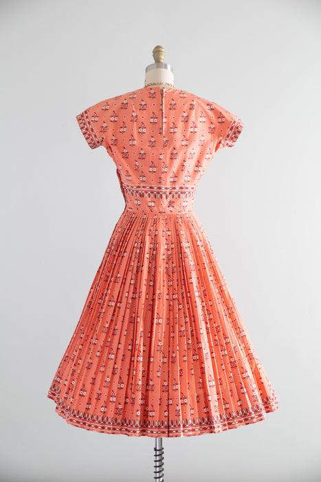 Documented 1954 Carolyn Schnurer Saree Print Cotton Day Dress / Small