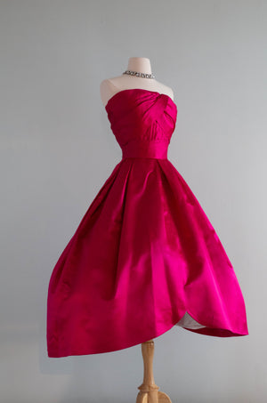 *Hattie Carnegie Couture Shocking Pink 1950's Silk Petal Skirt Evening