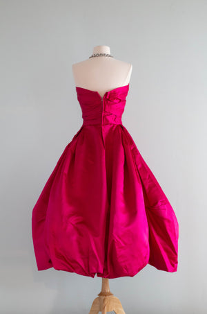 *Hattie Carnegie Couture Shocking Pink 1950's Silk Petal Skirt Evening