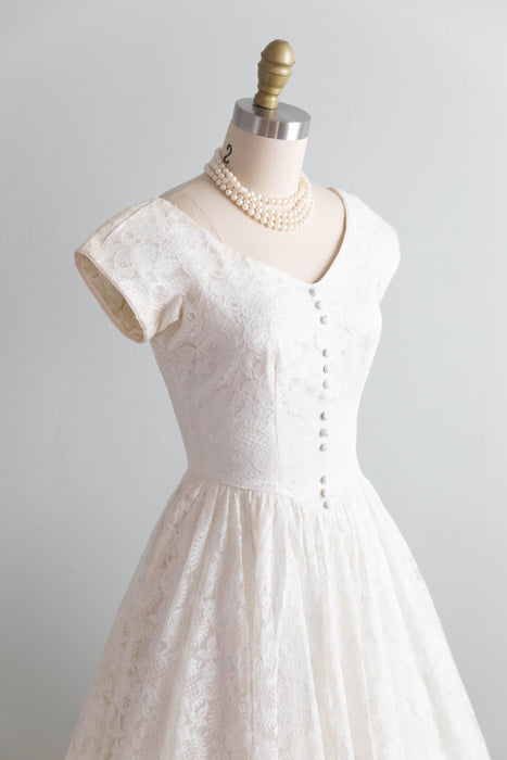 Darling 1950's Courthouse Wedding Dress In Ivory Lace By Lori Dawson / Petite Small