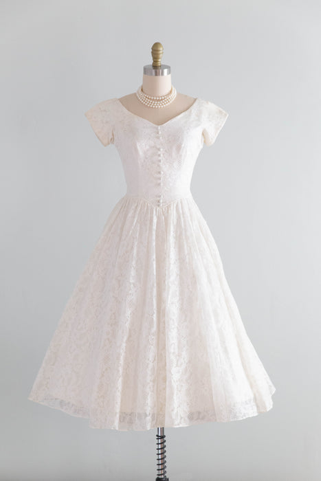 Darling 1950's Courthouse Wedding Dress In Ivory Lace By Lori Dawson / Petite Small