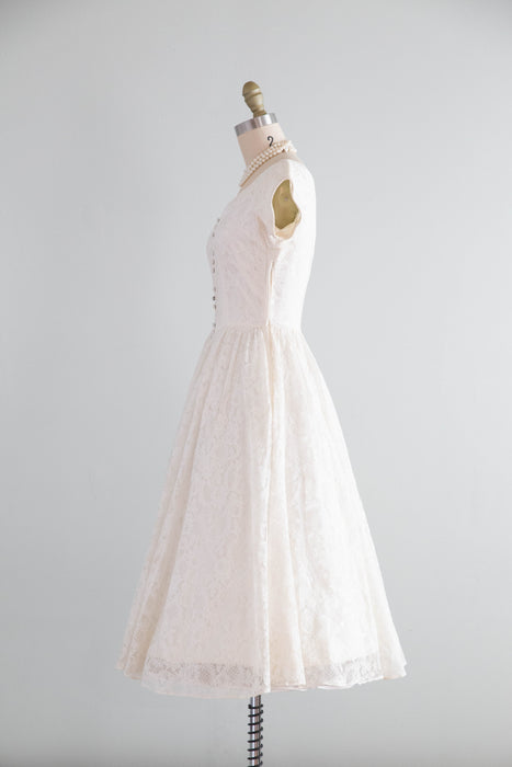Darling 1950's Courthouse Wedding Dress In Ivory Lace By Lori Dawson / Petite Small