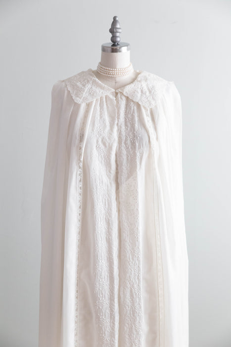Exquisite Vintage Embroidered Lily of The Valley Ivory Peignoir Set By Iris / SM