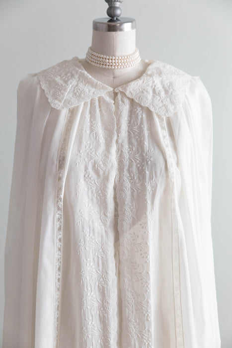 Exquisite Vintage Embroidered Lily of The Valley Ivory Peignoir Set By Iris / SM