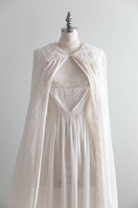 Exquisite Vintage Embroidered Lily of The Valley Ivory Peignoir Set By Iris / SM