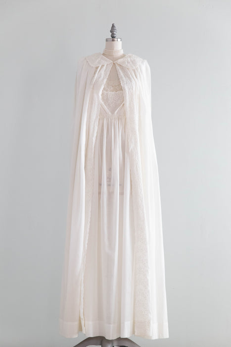 Exquisite Vintage Embroidered Lily of The Valley Ivory Peignoir Set By Iris / SM