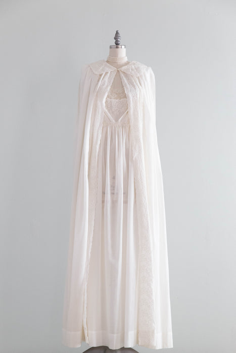 Exquisite Vintage Embroidered Lily of The Valley Ivory Peignoir Set By Iris / SM