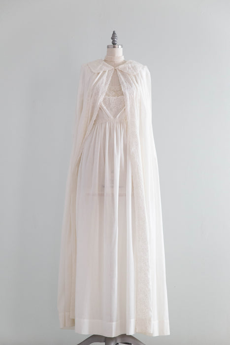 Exquisite Vintage Embroidered Lily of The Valley Ivory Peignoir Set By Iris / SM